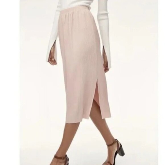 Aritzia Wilfred Celesse Pleated Midi Skirt Side Slit High Rise Waist Pink XXS - Picture 5 of 11